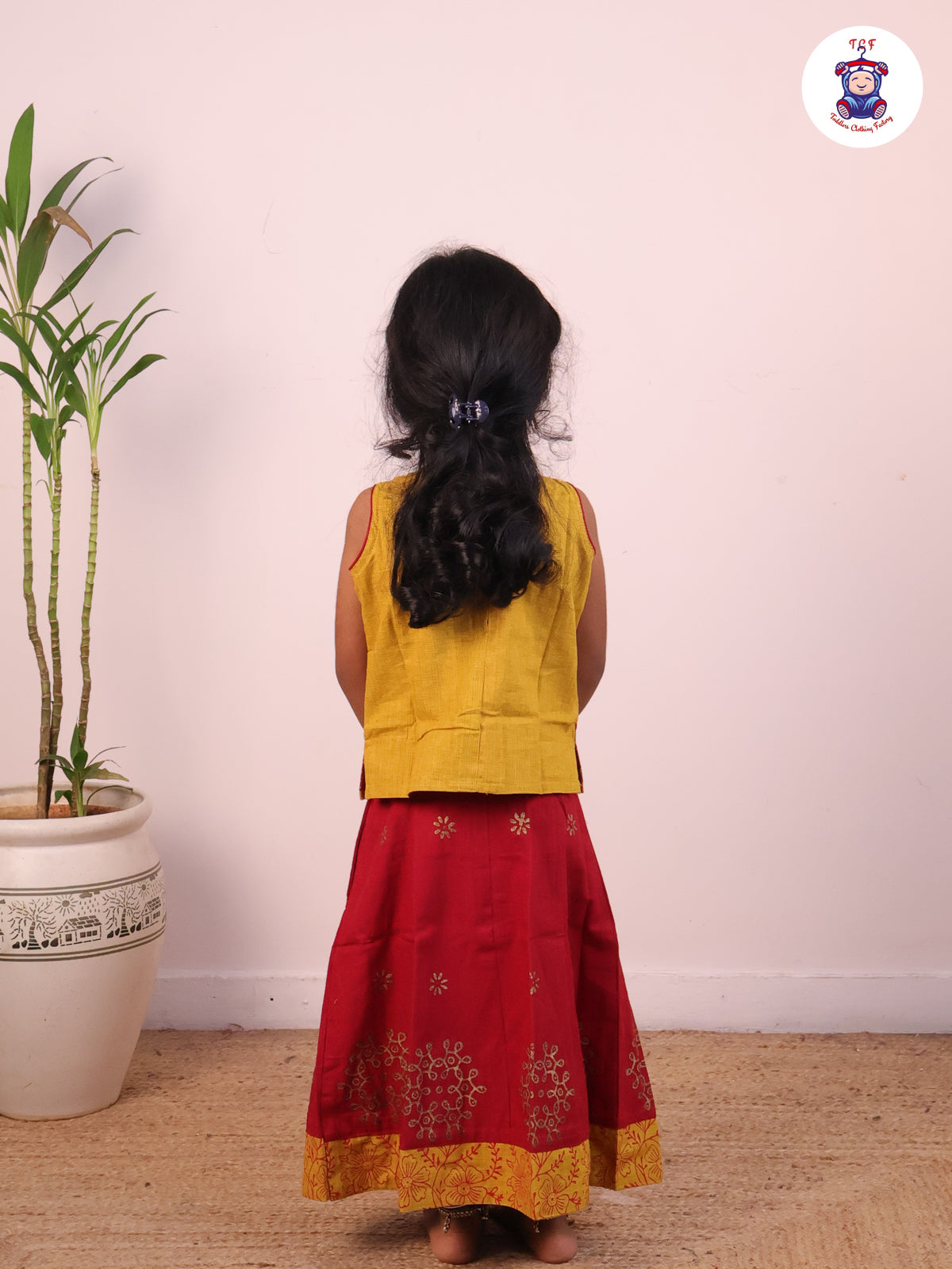 Mustard  & Red - Cotton Pavadai Sattai