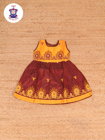 Yellow & Maroon - Embriodered Frock
