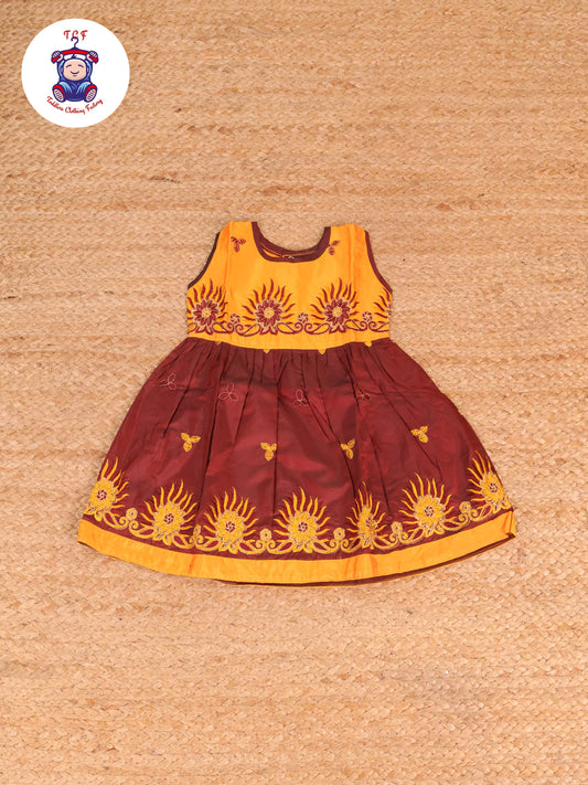 Yellow & Maroon - Embriodered Frock
