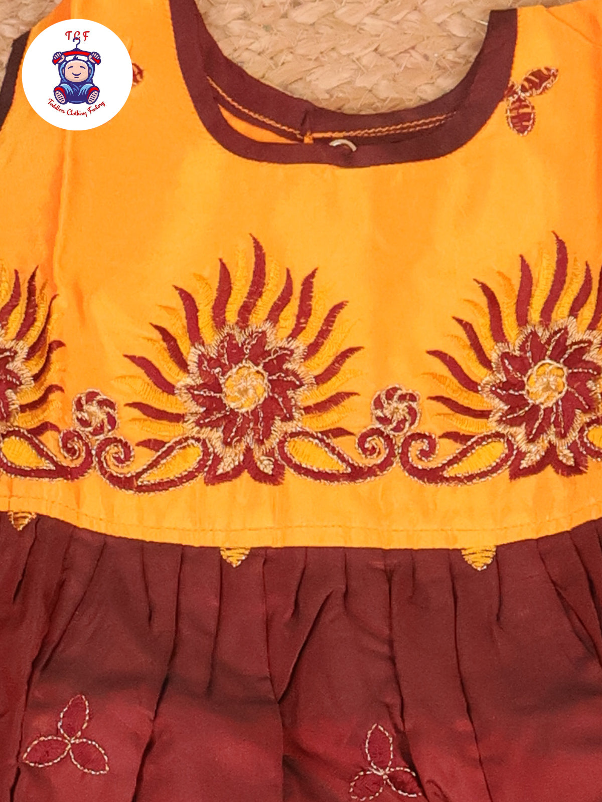 Yellow & Maroon - Embriodered Frock