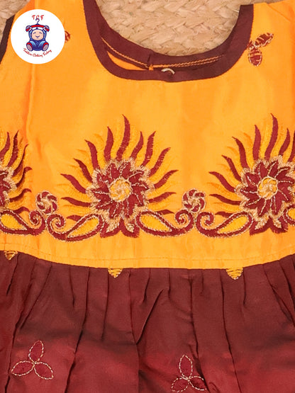 Yellow & Maroon - Embriodered Frock