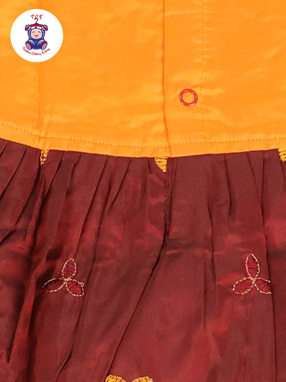 Yellow & Maroon - Embriodered Frock
