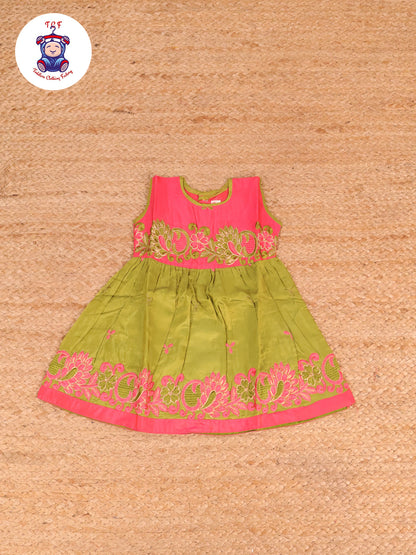 Pink & Green - Embriodered Frock