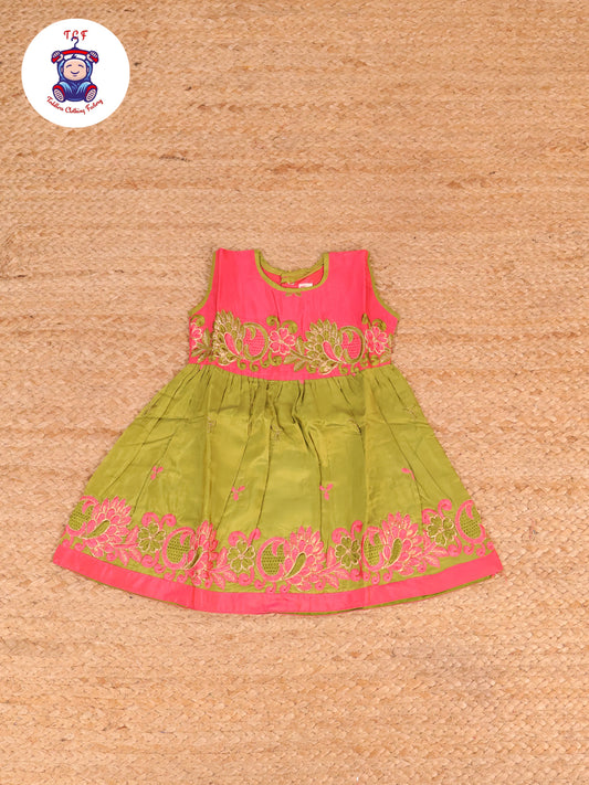 Pink & Green - Embriodered Frock