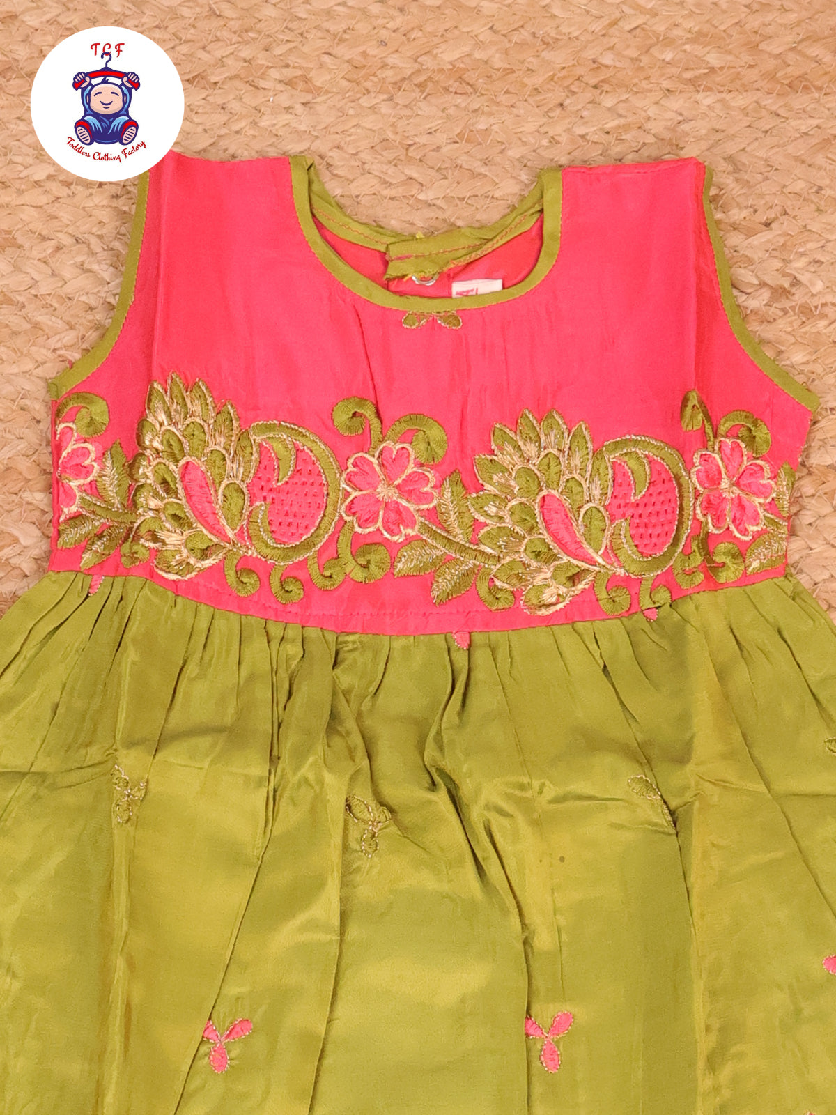 Pink & Green - Embriodered Frock