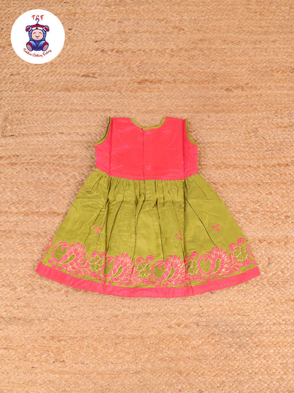 Pink & Green - Embriodered Frock