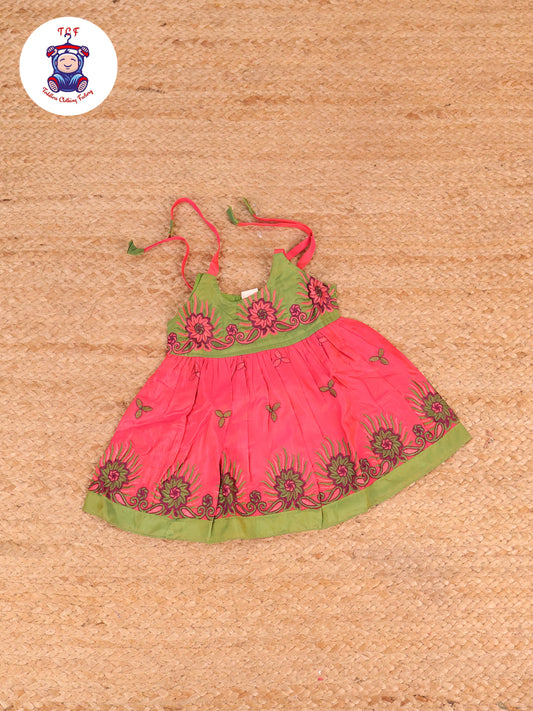 Green & Pink - Embriodered Frock