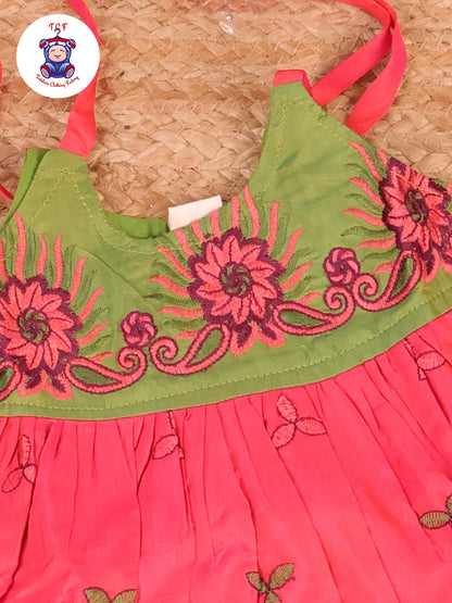 Green & Pink - Embriodered Frock