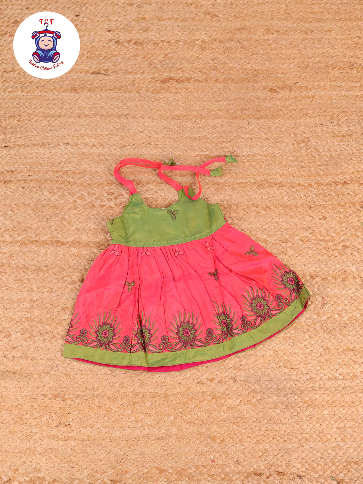 Green & Pink - Embriodered Frock