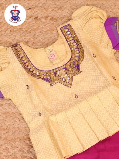 Cream & Violet - Pavadai Sattai