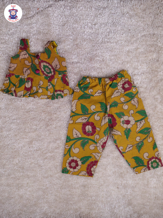 Mustard & Pink - Floral Printed Kalamkari Co-ords Sets