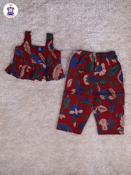 Red & Blue - Floral Printed Kalamkari Co-ords Sets