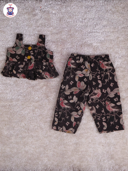 Brown & Mustard - Floral Printed Kalamkari Co-ords Sets