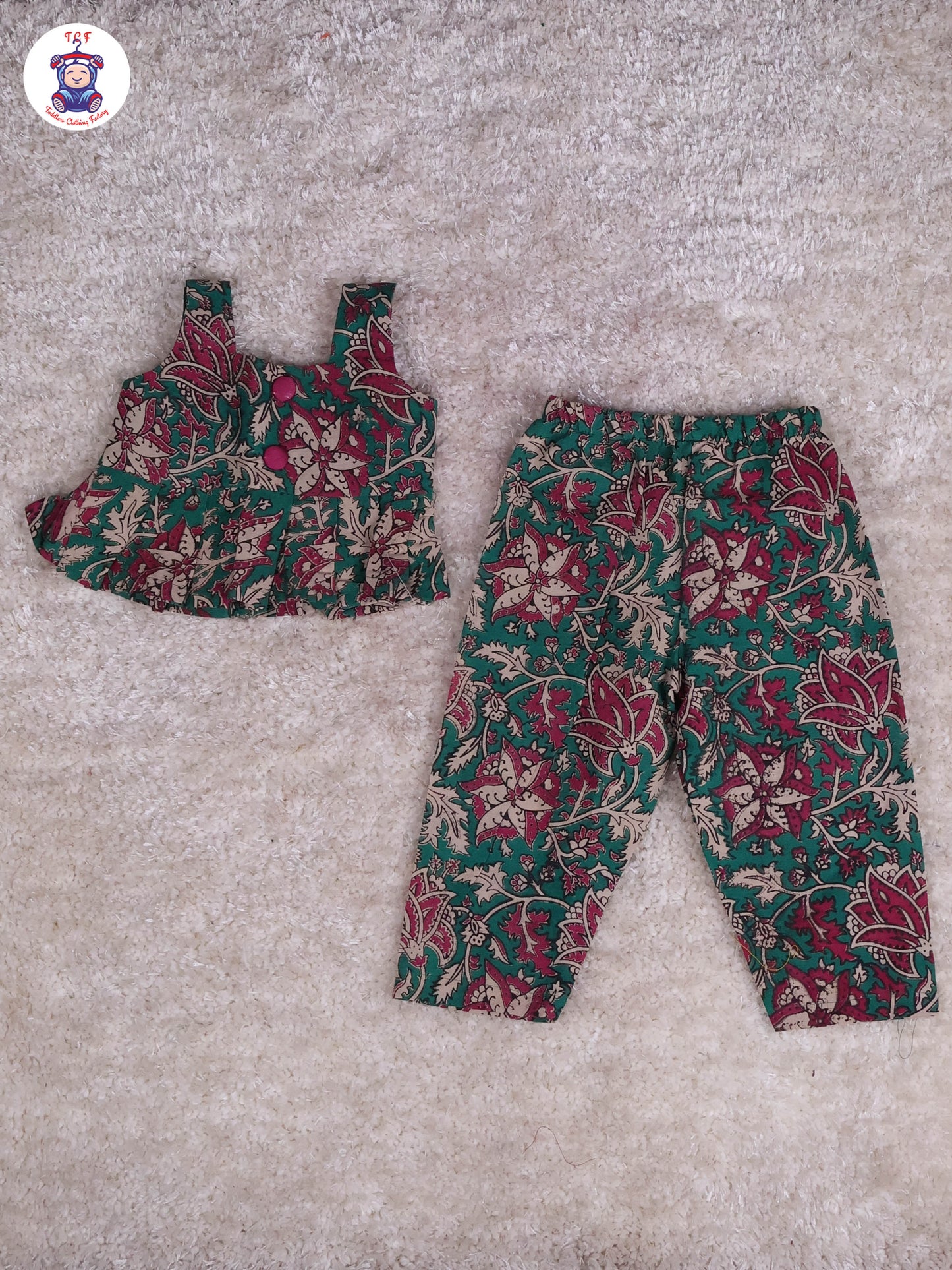 Green & Majenta - Floral Printed Kalamkari Co-ords Sets