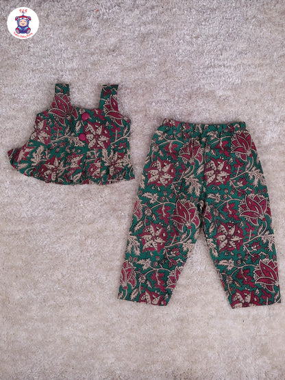 Green & Majenta - Floral Printed Kalamkari Co-ords Sets