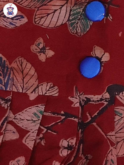 Dark Red & Blue - Floral Printed Kalamkari Co-ords Sets