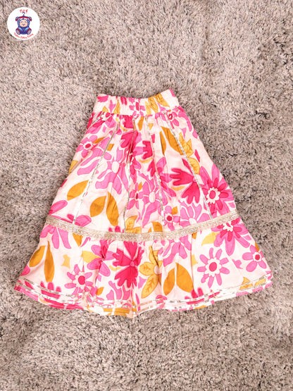 Pink & White - Floral Printed Girls Lehenga Choli
