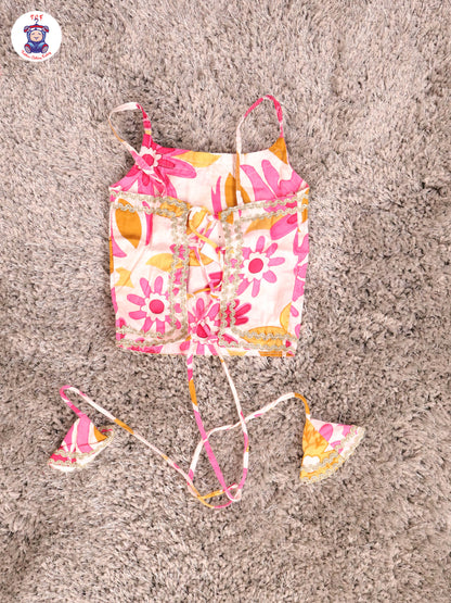 Pink & White - Floral Printed Girls Lehenga Choli