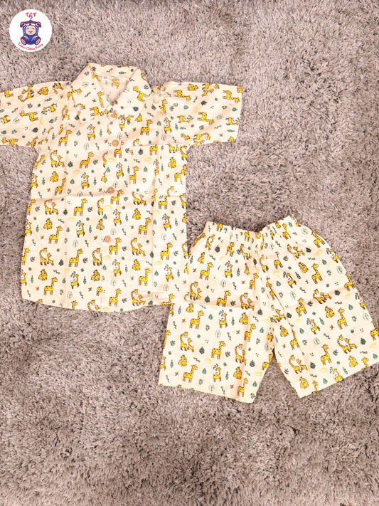 Cream & Yellow - Zebras Boys Readymade Cotton Shirts & Shorts