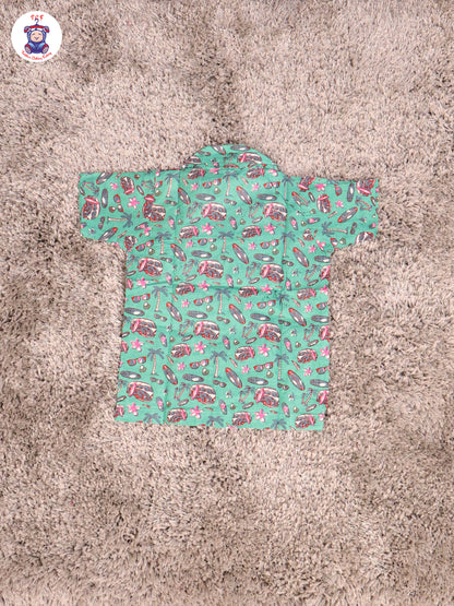 Green & Pink - Flower Boys Readymade Cotton Shirts & Pant