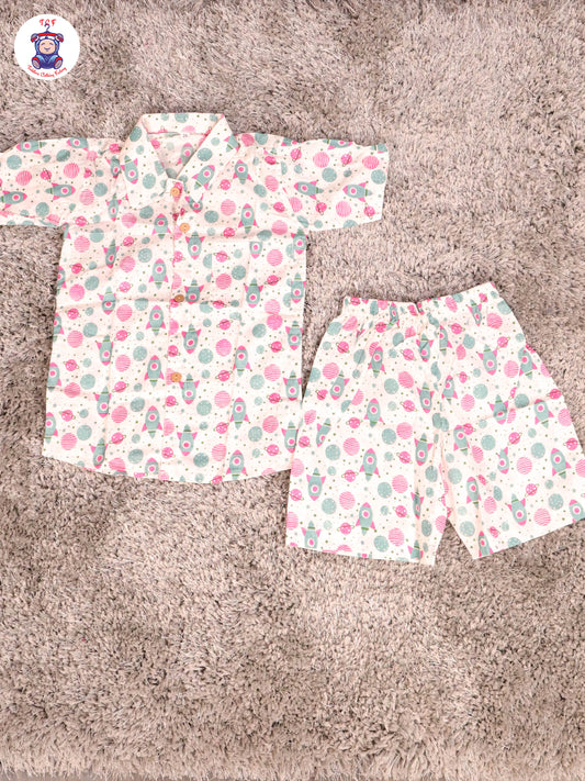 Haft White & Pink - Rocket Boys Readymade Cotton Shirts & Shorts