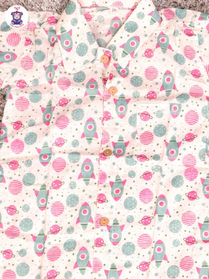 Haft White & Pink - Rocket Boys Readymade Cotton Shirts & Shorts