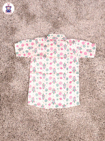 Haft White & Pink - Rocket Boys Readymade Cotton Shirts & Shorts