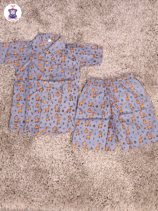 Blue & Orange - Zebras Boys Readymade Cotton Shirts & Shorts