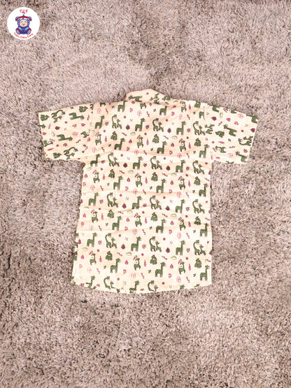 Cream & Green - Zebras Boys Readymade Cotton Shirts & Shorts