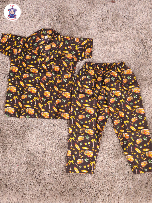 Black & Yellow - Flower Boys Readymade Cotton Shirts & Pant