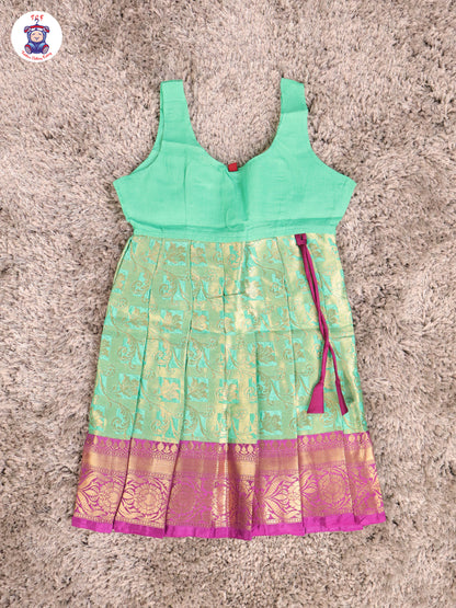 Purple & Teal Green - Girls Readymade Pavadai Sattai With Half Saree
