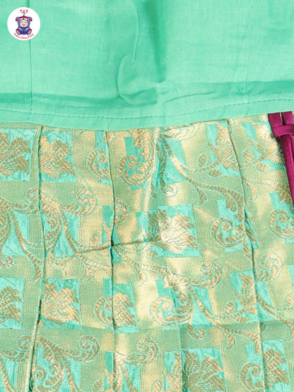 Purple & Teal Green - Girls Readymade Pavadai Sattai With Half Saree