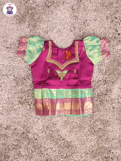 Purple & Teal Green - Girls Readymade Pavadai Sattai With Half Saree