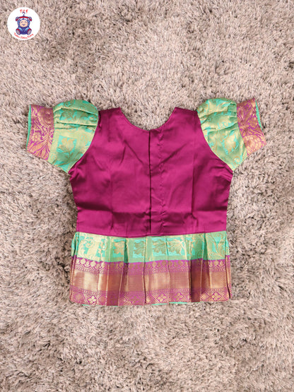 Purple & Teal Green - Girls Readymade Pavadai Sattai With Half Saree