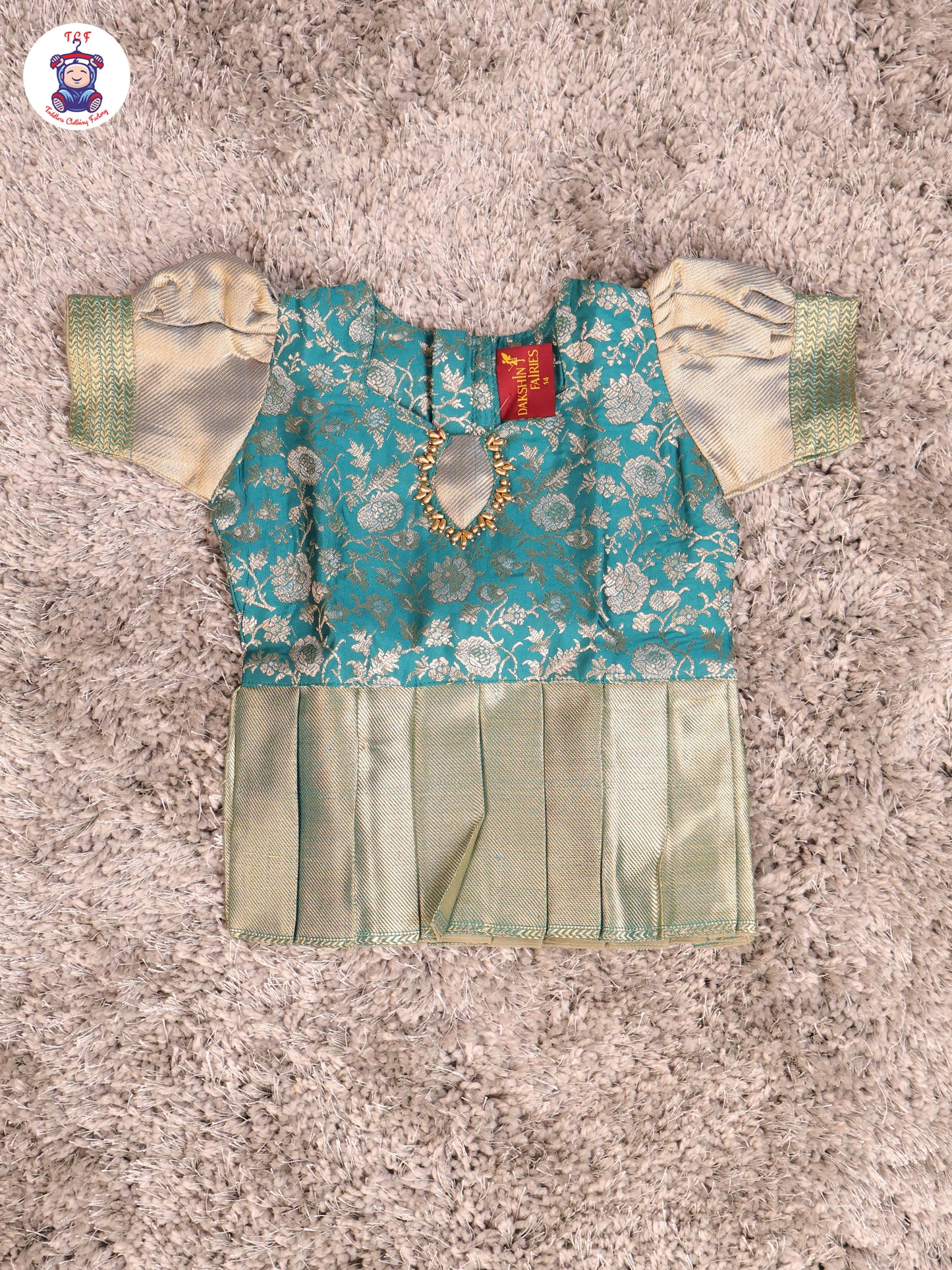 Bottle Green & Light Grey - Girls Readymade Pavadai Sattai With Half Saree