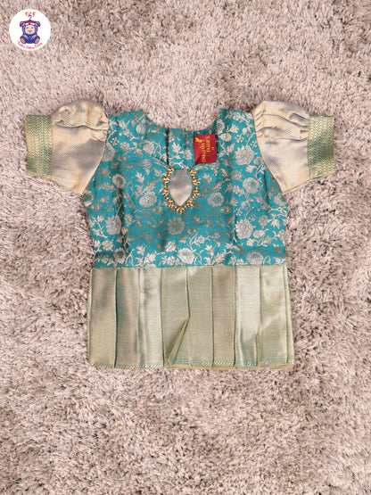 Bottle Green & Light Grey - Girls Readymade Pavadai Sattai With Half Saree