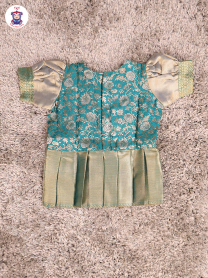 Bottle Green & Light Grey - Girls Readymade Pavadai Sattai With Half Saree