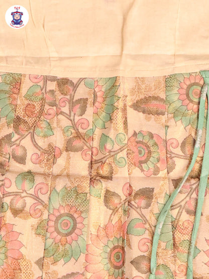 Pista Green & Cream - Girls Readymade Pavadai Sattai With Half Saree