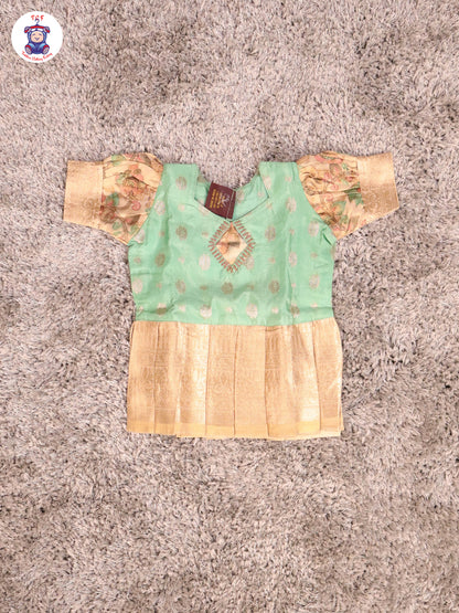 Pista Green & Cream - Girls Readymade Pavadai Sattai With Half Saree