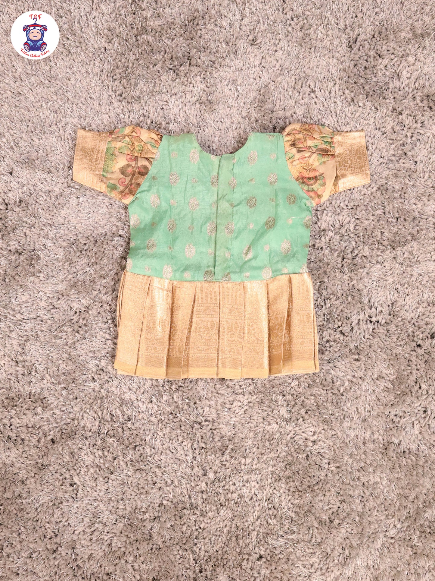 Pista Green & Cream - Girls Readymade Pavadai Sattai With Half Saree