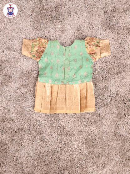 Pista Green & Cream - Girls Readymade Pavadai Sattai With Half Saree