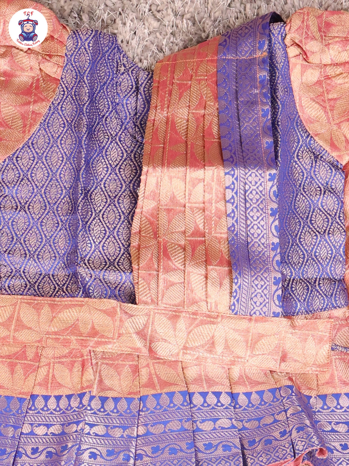 Blue & Onion Pink - Girls Readymade Pavadai Sattai With Half Saree
