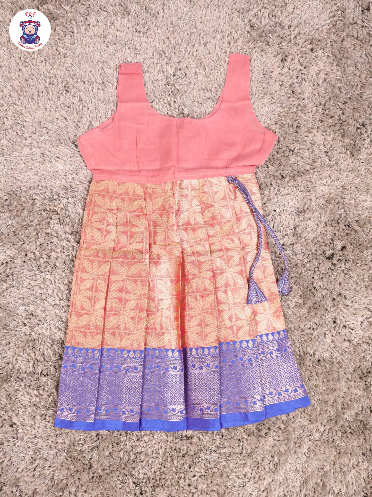 Blue & Onion Pink - Girls Readymade Pavadai Sattai With Half Saree