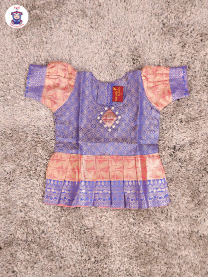 Blue & Onion Pink - Girls Readymade Pavadai Sattai With Half Saree