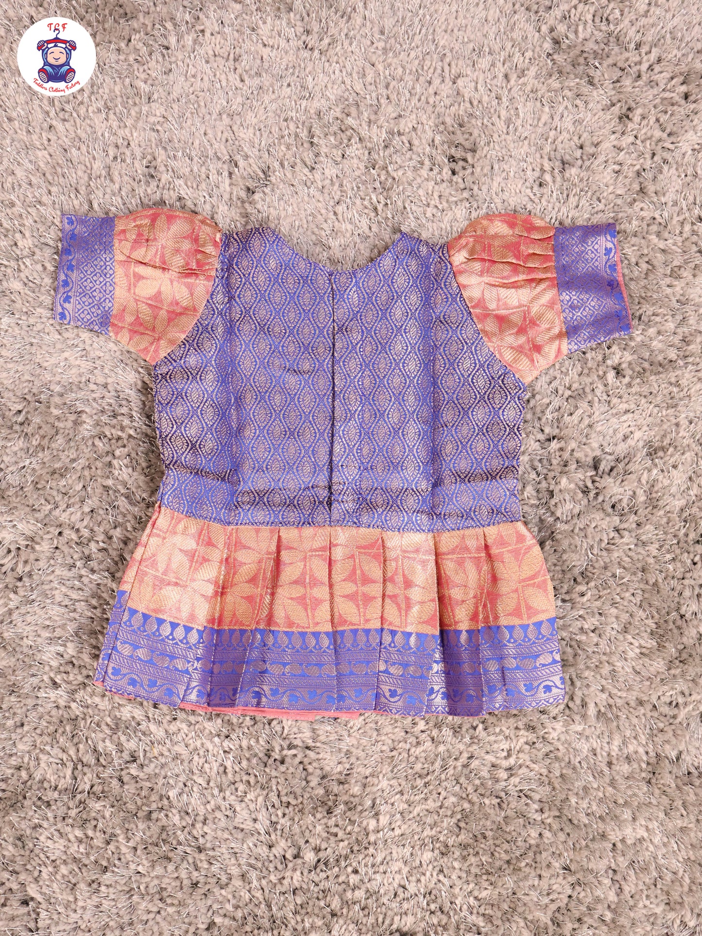 Blue & Onion Pink - Girls Readymade Pavadai Sattai With Half Saree