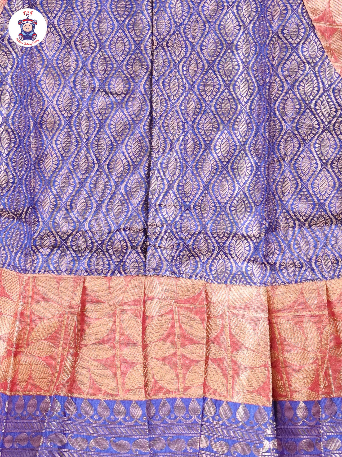 Blue & Onion Pink - Girls Readymade Pavadai Sattai With Half Saree