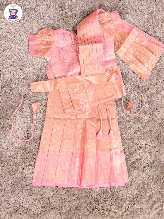 Pink & Copper - Girls Readymade Pavadai Sattai With Half Saree