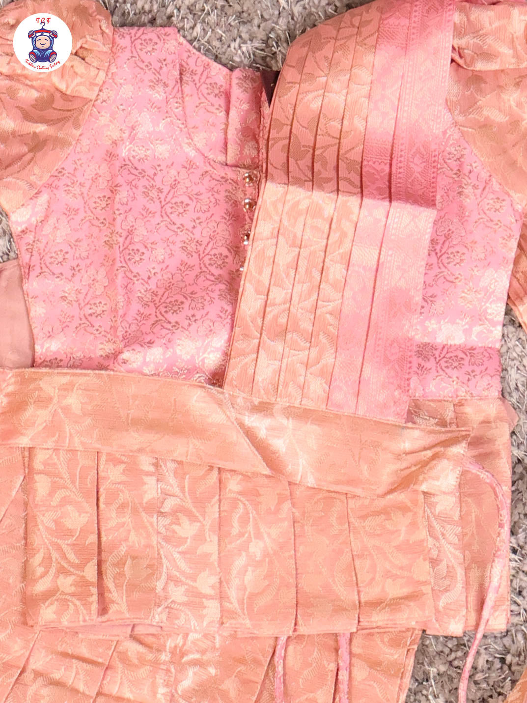 Pink & Copper - Girls Readymade Pavadai Sattai With Half Saree