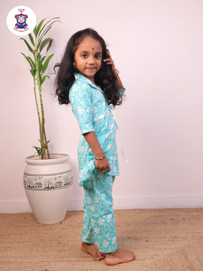 Tiffany Blue - Floral Printed Top & Bottom Set
