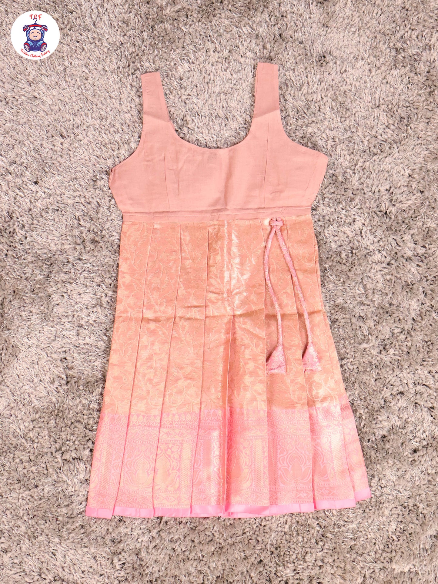 Pink & Copper - Girls Readymade Pavadai Sattai With Half Saree